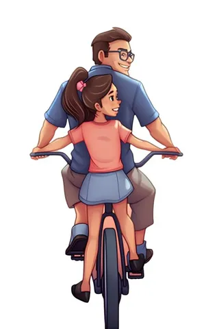 父亲骑自行车载着孩子免抠