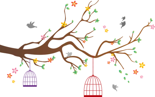 树枝鸟笼卡通