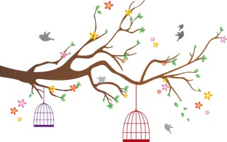 树枝鸟笼卡通