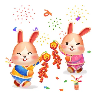 手绘2023兔年新年卡通兔子形象IP插画元素PSD设计素材png图案