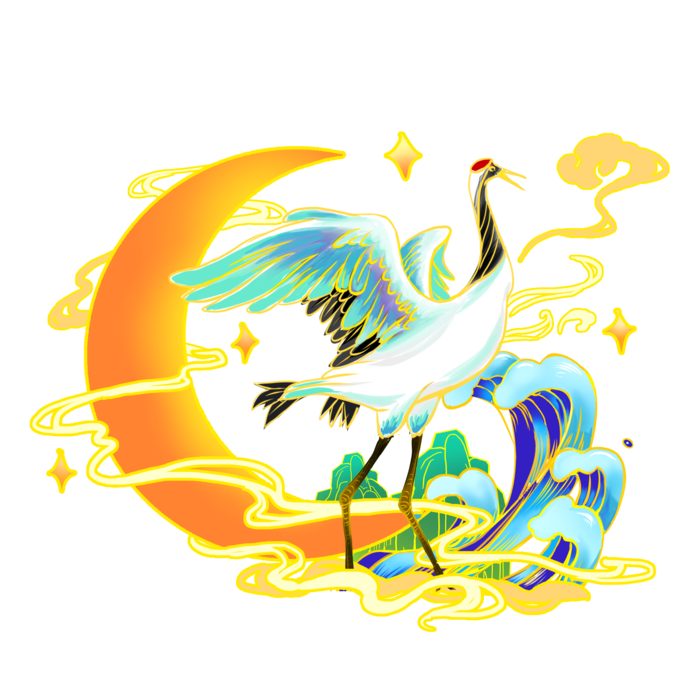 国潮仙鹤插画免扣素材设计素材