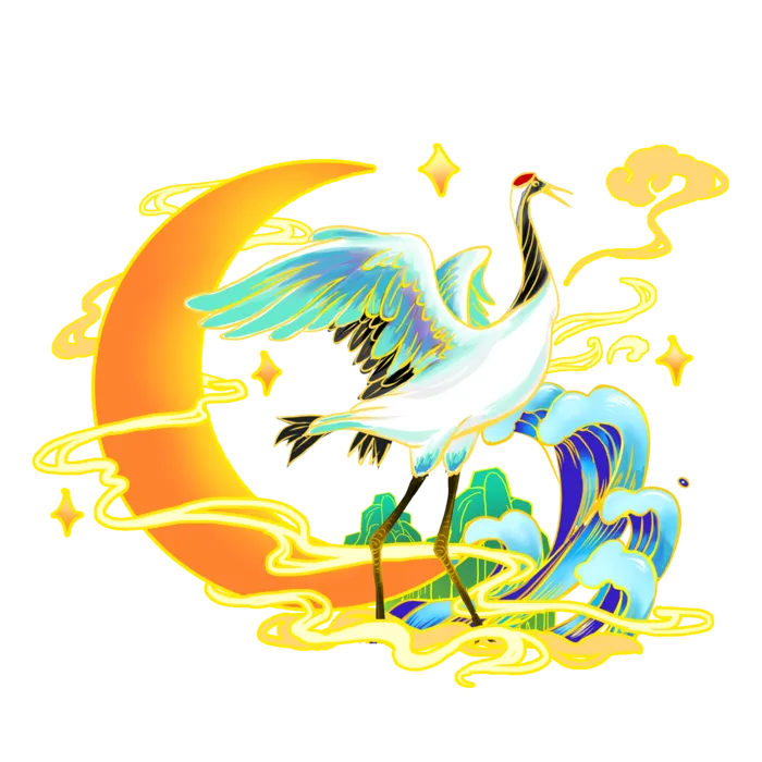 国潮仙鹤插画免扣素材设计素材