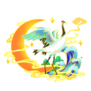 国潮仙鹤插画免扣素材设计素材