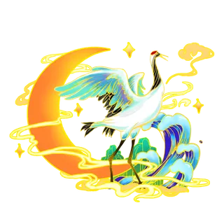 国潮仙鹤插画免扣素材设计素材