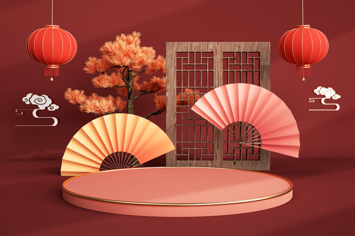 中国风古典喜庆C4D背景图3D国潮场景促销活动海报PSD设计素材模板psd模版下载