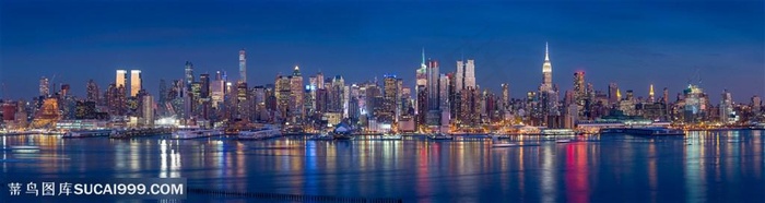 蓝色天空下的城市夜景高清摄影