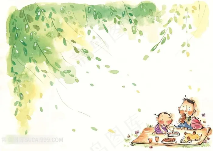 插画设计童年野炊