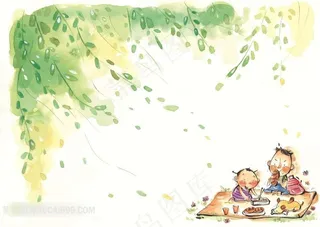 插画设计童年野炊