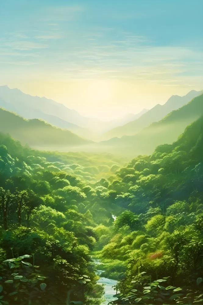山脉树林光照意境背景(2400x3600)