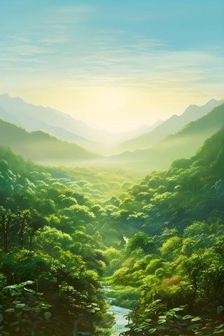 山脉树林光照意境背景