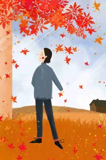 卡通二十四节气立秋处暑女孩捡枫叶插画 卡通二十四节气立秋处暑女孩捡枫叶插画