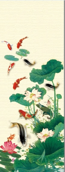 荷花九鱼玄关背景墙
