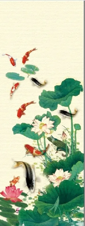 荷花九鱼玄关背景墙 荷花九鱼玄关背景墙
