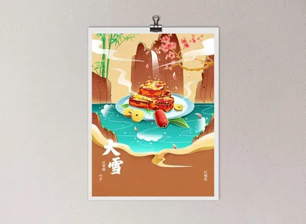 中国风国潮风二十四节气大雪海报psd素材下载