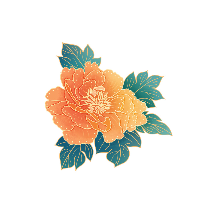 手绘国潮中国风古典牡丹花国花花卉装饰图案PSD设计素材