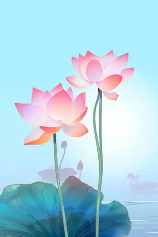 简约清新淡粉色荷花背景