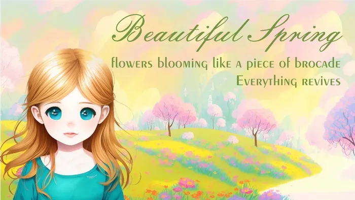 绚烂美丽的春天手绘女孩插画背景壁纸-阳光彩虹小美女