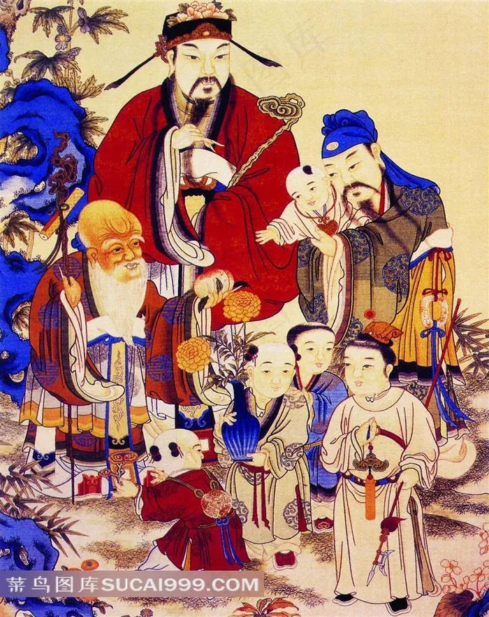 传统人物刺绣图案素材