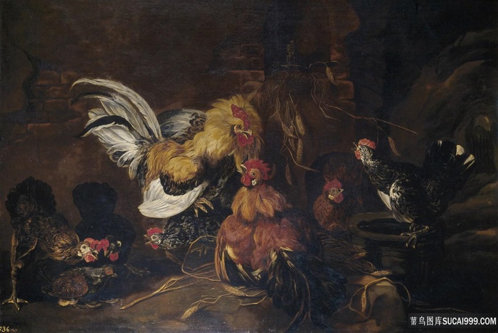 蛋黄公鸡油画风景画