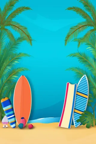 卡通蓝色清新沙滩游泳背景