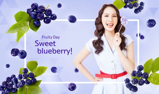 水果美女蓝莓紫蓝色背景