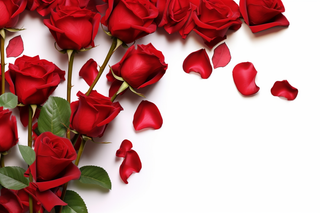 白色背景上的红色玫瑰花花瓣摄影图