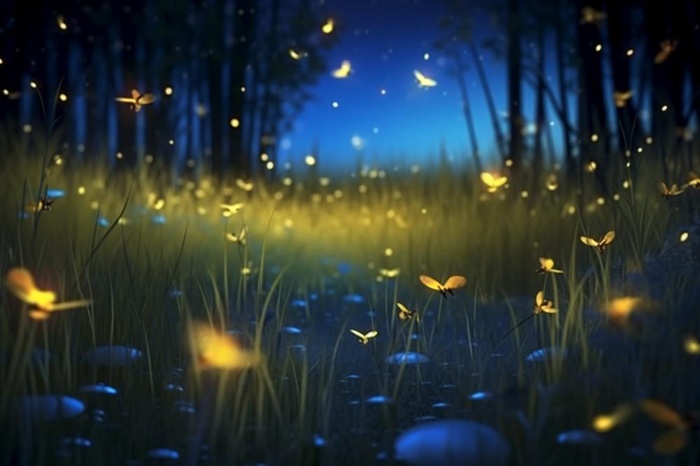 夜晚萤火虫草丛背景(1344x896)