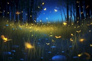 夜晚萤火虫草丛背景