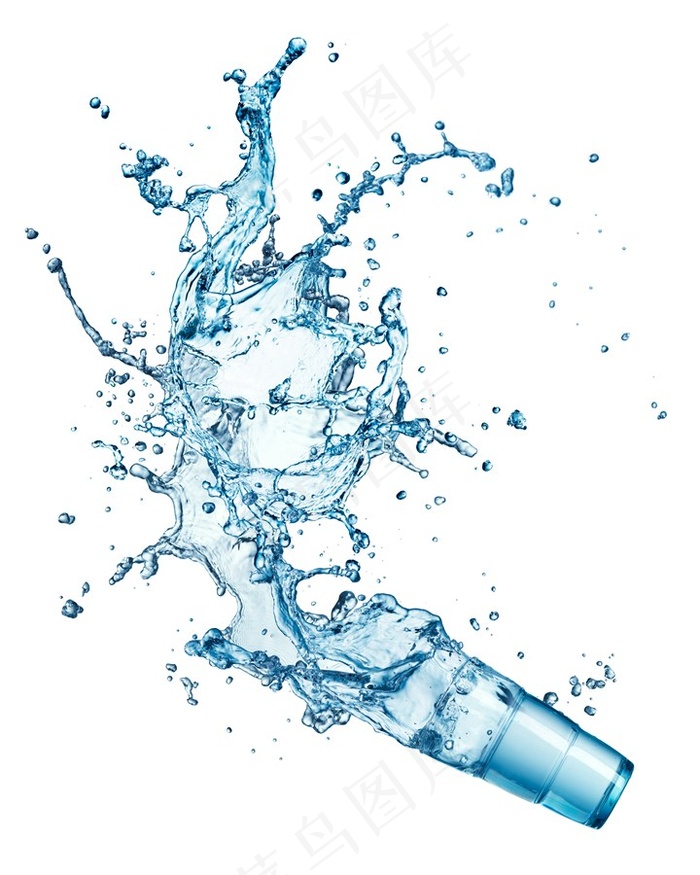 蓝色杯子从右侧洒出的水高清图片