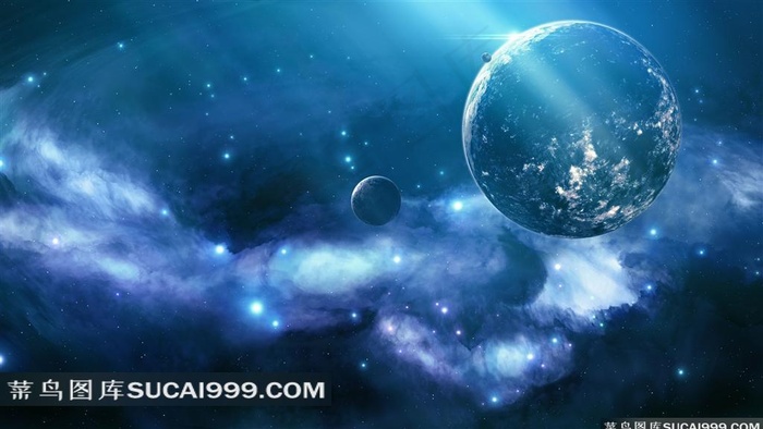 蓝色星空炫光地球图片