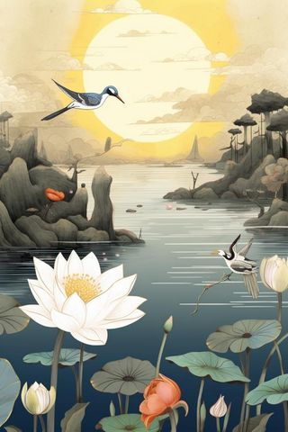 中国风油墨荷花意境大气背景