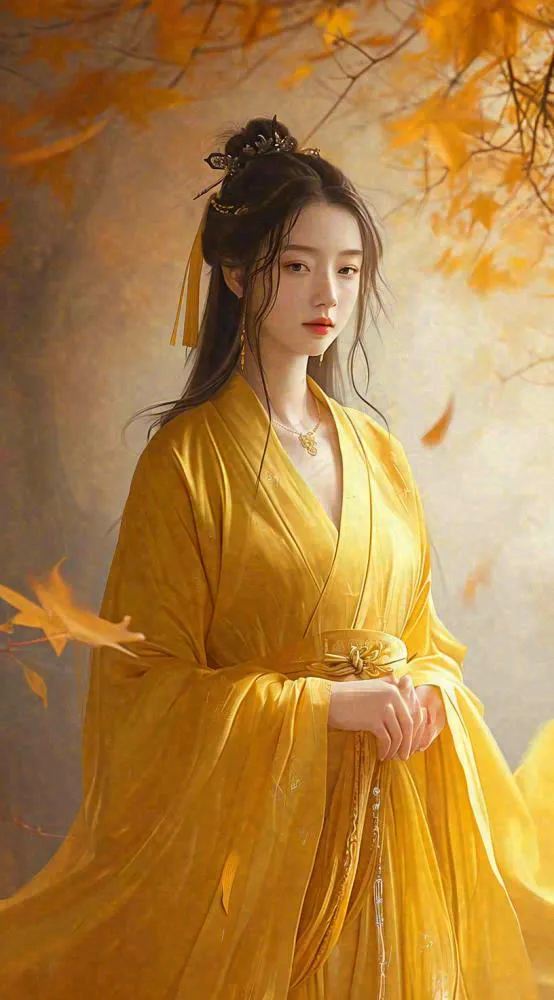 中国风古风美人秋天秋叶温馨(816x1472)