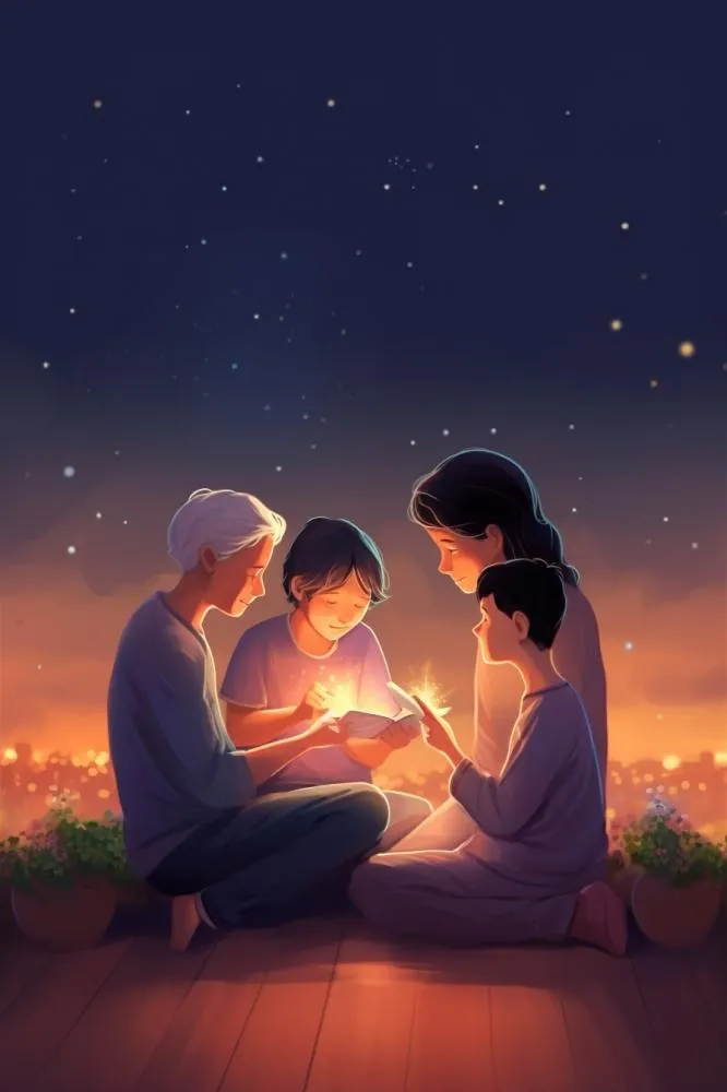 夜晚意境老人陪伴背景(896x1344)
