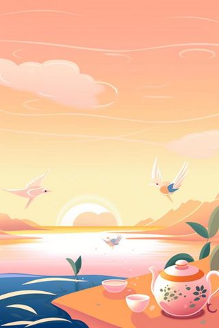 国潮彩色简约山水水壶背景