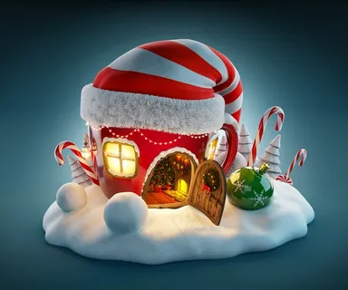 戴帽子的圣诞小屋