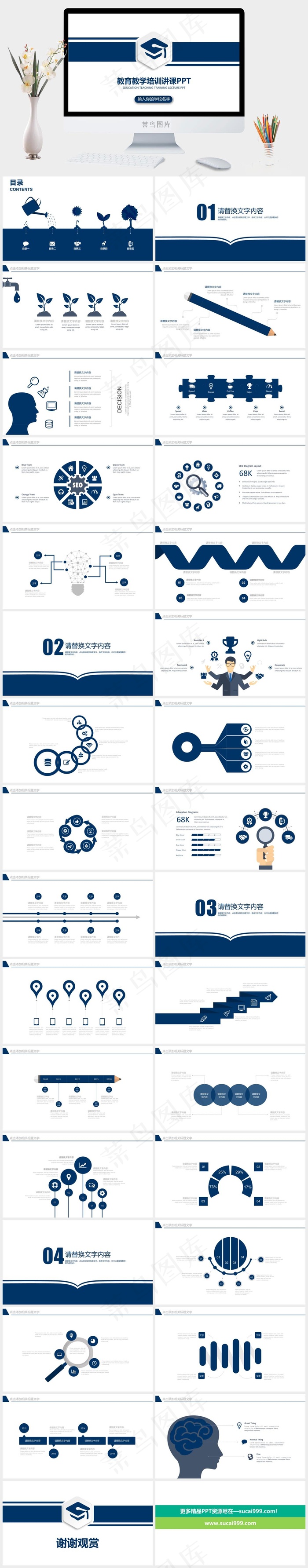 蓝色清新实用教学课件说课公开课微课PPT模板