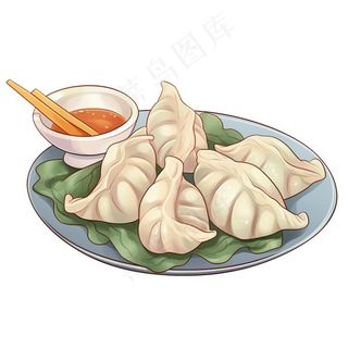 饺子盘蘸碟卡通插画免抠