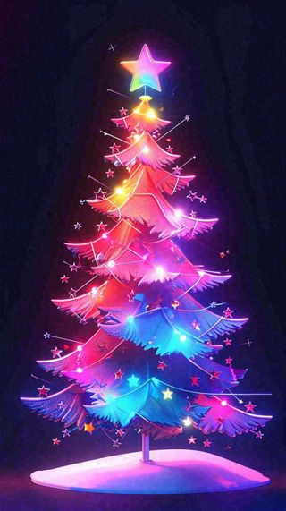 色彩缤纷圣诞树，暗黑彩色树，灯光闪耀