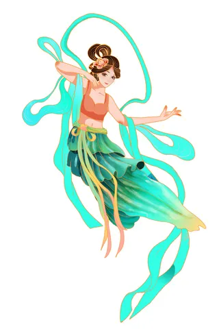 手绘国潮中国风古代敦煌神话飞天仙女美女古装人物插画PSD素材