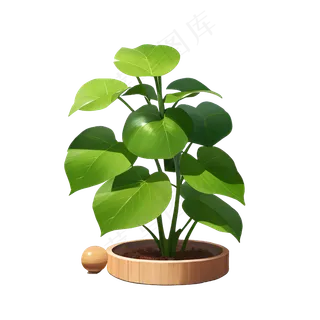 绿色手绘PNG手绘唯美植物盆栽 (3)