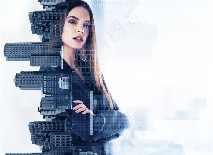 美女身上的高楼大厦创意图片