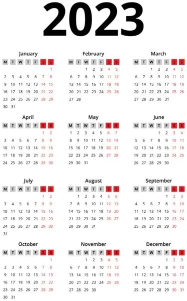 2023 年日历 PNG免抠(374x600)