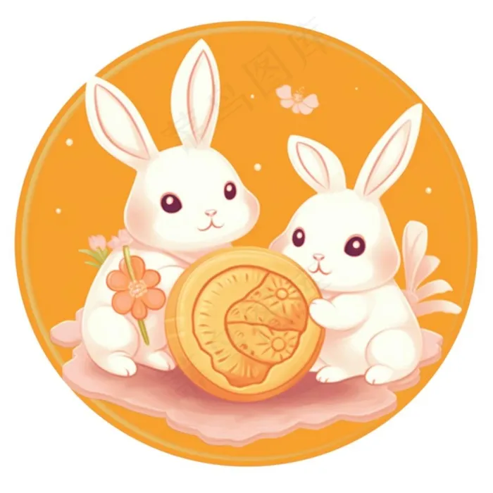 中秋月饼玉兔插画免抠(1024x1024)