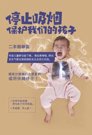 无烟日吸烟伤肺儿童版海报