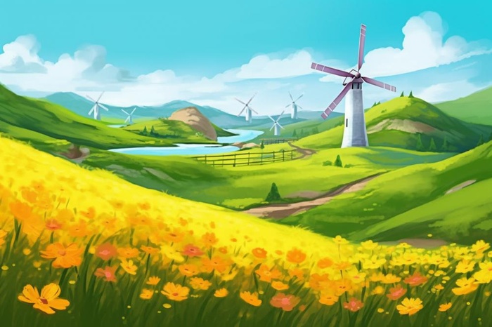 蓝天白云草地小花清新背景(1344x896)