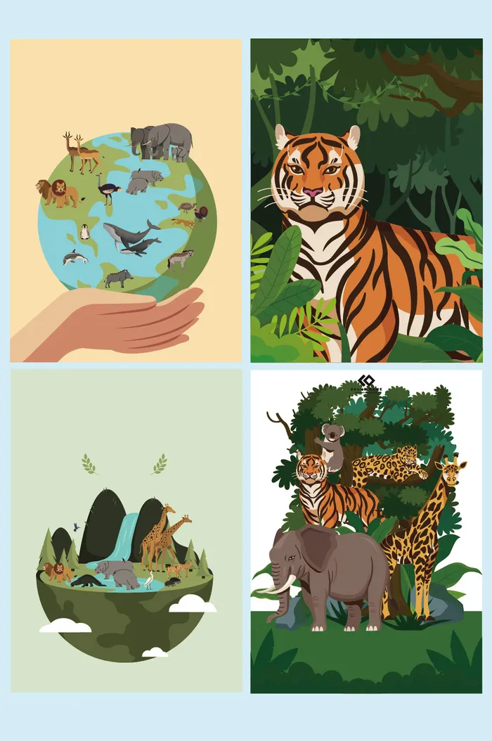 AI矢量森林动物插画ai矢量模版下载