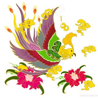 金鸡牡丹PNG绘画图片