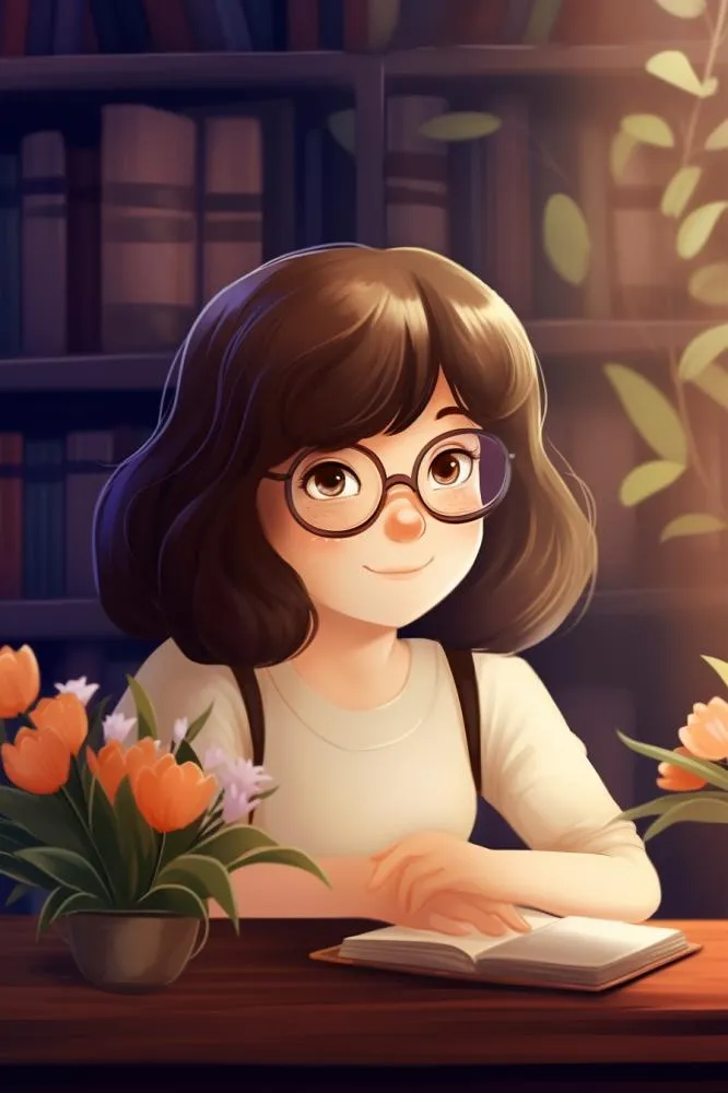 戴眼镜教师书籍鲜花暗黄色背景