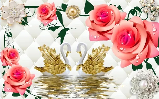 雕塑钻石花卉天鹅背景墙