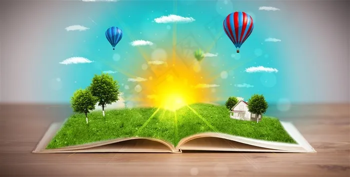 创意书本上的景色高清素材图片